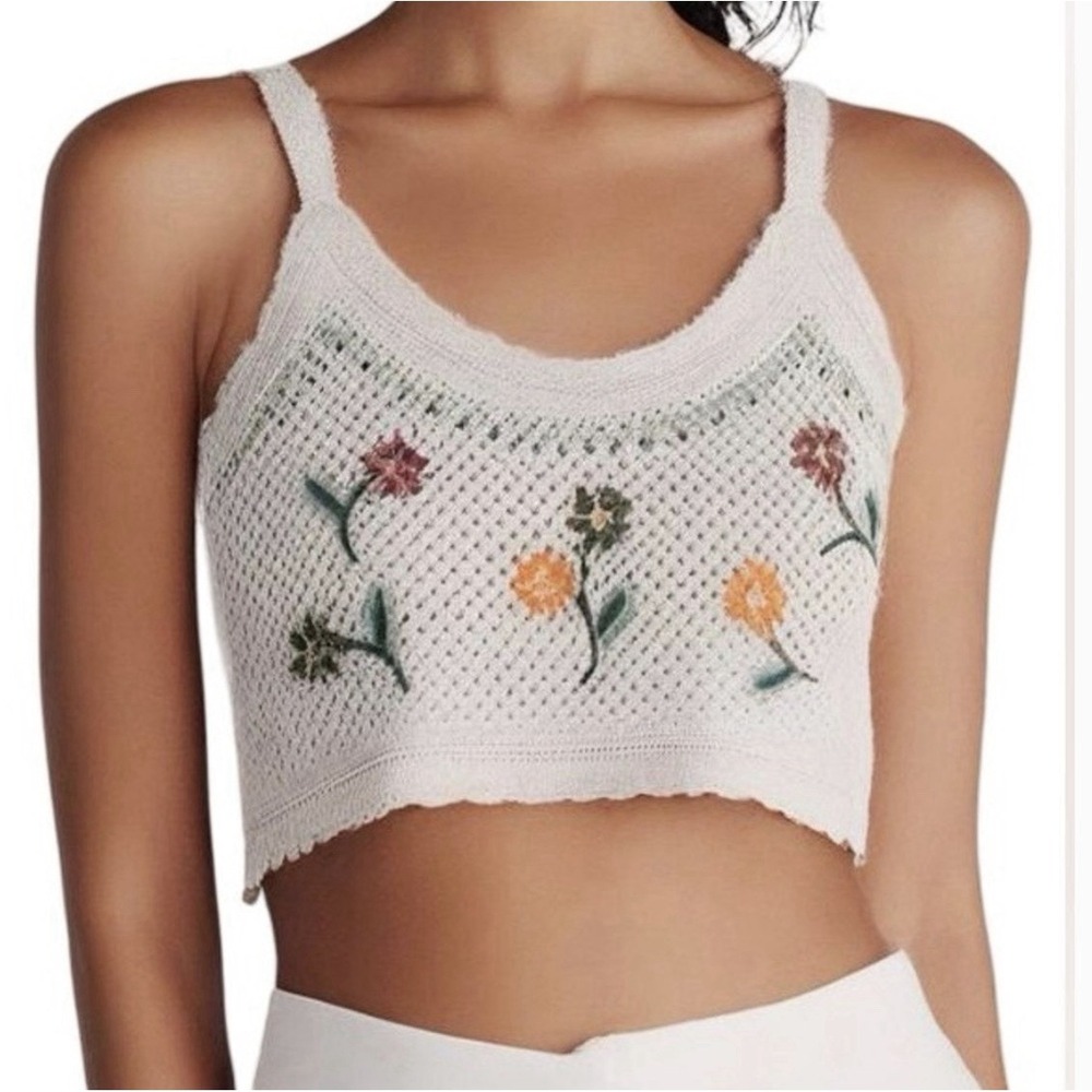 Rebellion Open Knit Floral Crochet Crop Top‎ Women Small White Festival Rodeo